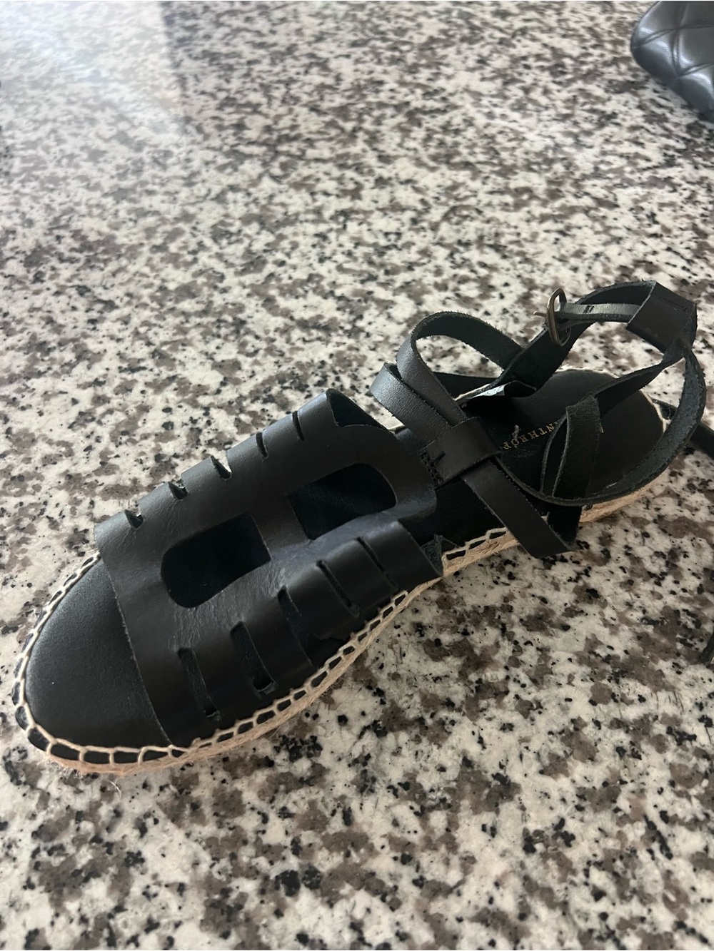 Anthropologie Black Women's Leather Cutout Espadrille Sandal